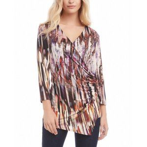 Karen Kane Brushstroke Print 3/4 Sleeve Wrap Top